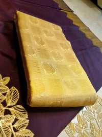 2G Pure Zari Kanjivaram Silk Saree in Golden Yellow with Rich Gold Zari Peacock Motifs, Floral & Geometric Weave Border | Silkmark Certified