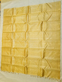2G Pure  Kanjivaram Silk Saree in Golden Yellow with Full-Body Leaf Motifs & Rich Gold Zari Peacock  Border | Silkmark Certified