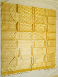 2G Pure  Kanjivaram Silk Saree in Golden Yellow with Full-Body Leaf Motifs & Rich Gold Zari Peacock  Border | Silkmark Certified