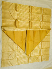 2G Pure  Kanjivaram Silk Saree in Golden Yellow with Full-Body Leaf Motifs & Rich Gold Zari Peacock  Border | Silkmark Certified