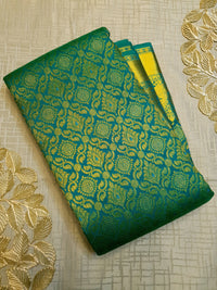 2G Pure Kanjivaram Silk Saree in Peacock Green with Full-Body Floral Zari Weave & Peacock Zari Border | Silkmark Certified