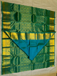 2G Pure Kanjivaram Silk Saree in Peacock Green with Full-Body Floral Zari Weave & Peacock Zari Border | Silkmark Certified