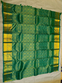2G Pure Kanjivaram Silk Saree in Peacock Green with Full-Body Floral Zari Weave & Peacock Zari Border | Silkmark Certified