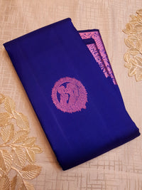 2G Pure  Kanjivaram Silk Saree in Royal Blue with Pink Amma Kuzhanthai Zari Buttas & Rich Pink Zari Border | Silkmark Certified