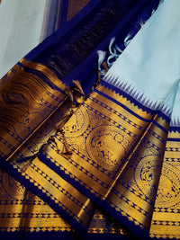 2G Pure Korvai Kanjivaram Silk Saree in Pastel Blue with Navy Blue Silkmark Certified