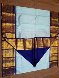 2G Pure Korvai Kanjivaram Silk Saree in Pastel Blue with Navy Blue Silkmark Certified