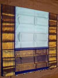 2G Pure Korvai Kanjivaram Silk Saree in Pastel Blue with Navy Blue Silkmark Certified