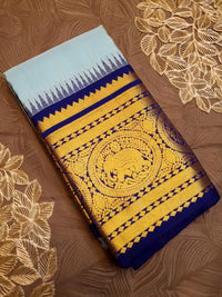 2G Pure Korvai Kanjivaram Silk Saree in Pastel Blue with Navy Blue Silkmark Certified