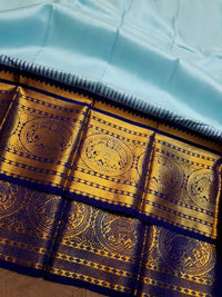 2G Pure Korvai Kanjivaram Silk Saree in Pastel Blue with Navy Blue Silkmark Certified