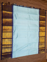 2G Pure Korvai Kanjivaram Silk Saree in Pastel Blue with Navy Blue Silkmark Certified