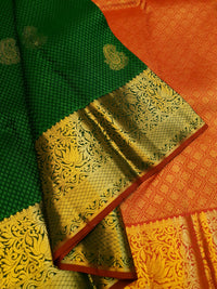 2G Kanjivaram Silk Saree in Deep Green with Gold Paisley Buttas & Rich Floral Zari Border | Silkmark Certified
