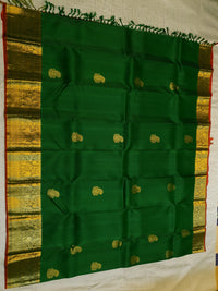 2G Kanjivaram Silk Saree in Deep Green with Gold Paisley Buttas & Rich Floral Zari Border | Silkmark Certified