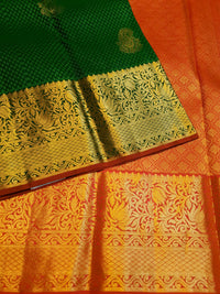 2G Kanjivaram Silk Saree in Deep Green with Gold Paisley Buttas & Rich Floral Zari Border | Silkmark Certified