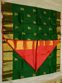 2G Kanjivaram Silk Saree in Deep Green with Gold Paisley Buttas & Rich Floral Zari Border | Silkmark Certified