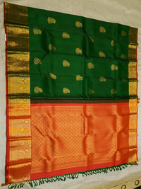 2G Kanjivaram Silk Saree in Deep Green with Gold Paisley Buttas & Rich Floral Zari Border | Silkmark Certified