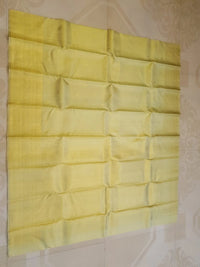 2G Pure Kanjivaram Silk Saree in Pastel Yellow with Rich Gold Zari Buttas & Traditional Zari Border | Silkmark Certified