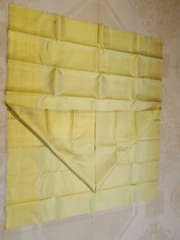 2G Pure Kanjivaram Silk Saree in Pastel Yellow with Rich Gold Zari Buttas & Traditional Zari Border | Silkmark Certified
