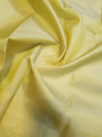 2G Pure Kanjivaram Silk Saree in Pastel Yellow with Rich Gold Zari Buttas & Traditional Zari Border | Silkmark Certified