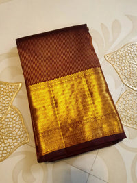 2G Pure Kanjivaram Silk Saree in Rich Brown with Antique Gold Zari Border | Silkmark Certified