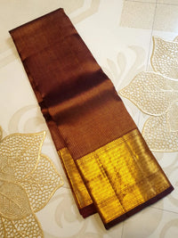2G Pure Kanjivaram Silk Saree in Rich Brown with Antique Gold Zari Border | Silkmark Certified