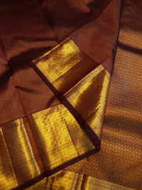 2G Pure Kanjivaram Silk Saree in Rich Brown with Antique Gold Zari Border | Silkmark Certified