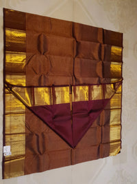 2G Pure Kanjivaram Silk Saree in Rich Brown with Antique Gold Zari Border | Silkmark Certified