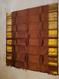 2G Pure Kanjivaram Silk Saree in Rich Brown with Antique Gold Zari Border | Silkmark Certified