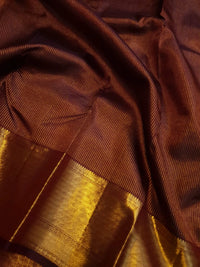 2G Pure Kanjivaram Silk Saree in Rich Brown with Antique Gold Zari Border | Silkmark Certified