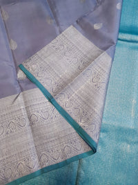 2G Pure Kanjivaram Silk Saree in Greyish Blue  Teal Blue | Silkmark Certified