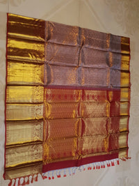 2G Pure Kanjivaram Silk Saree in Grey with rustic red | Silkmark Certified