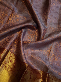 2G Pure Kanjivaram Silk Saree in Grey with rustic red | Silkmark Certified
