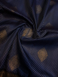 2G Pure Kanjivaram Silk Saree in Midnight Blue with Black & Rich Gold Zari Elephant Border and Traditional Buttas | Silkmark Certified