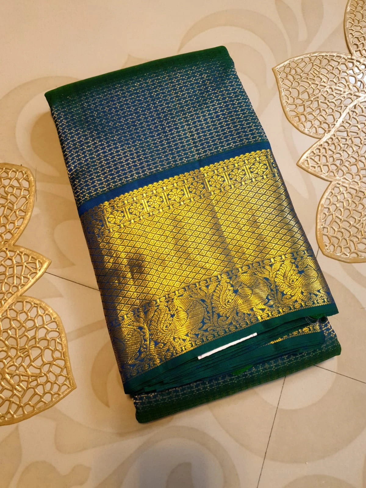 2G Pure Kanjivaram Silk Saree in Deep Peacock Blue | Silkmark Certified