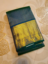 2G Pure Kanjivaram Silk Saree in Deep Peacock Blue | Silkmark Certified
