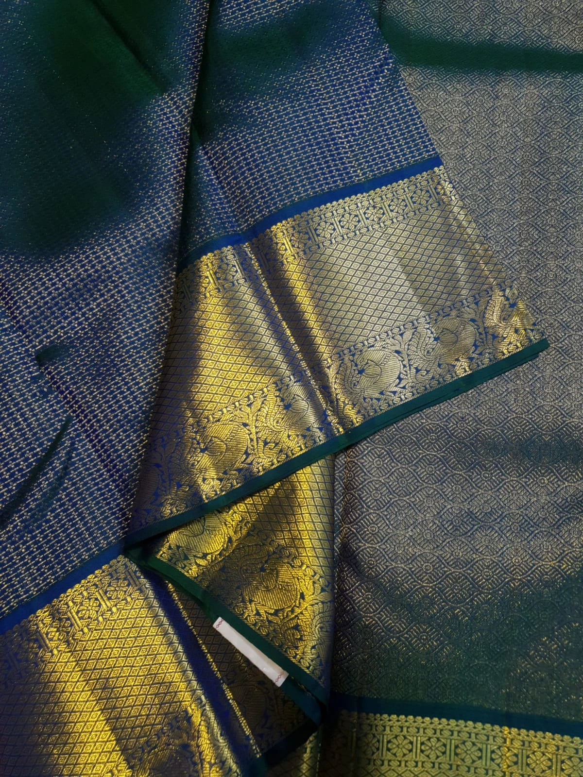 2G Pure Kanjivaram Silk Saree in Deep Peacock Blue | Silkmark Certified
