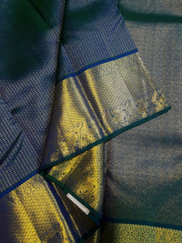 2G Pure Kanjivaram Silk Saree in Deep Peacock Blue | Silkmark Certified