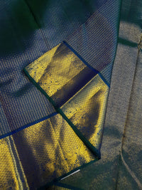 2G Pure Kanjivaram Silk Saree in Deep Peacock Blue | Silkmark Certified