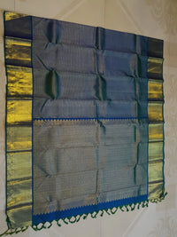 2G Pure Kanjivaram Silk Saree in Deep Peacock Blue | Silkmark Certified