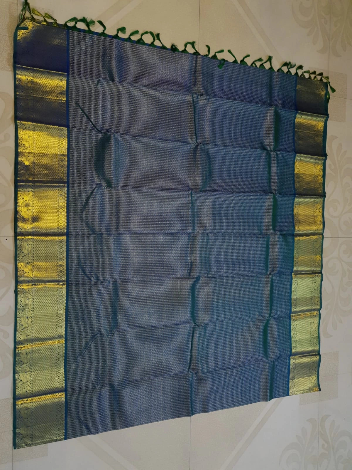 2G Pure Kanjivaram Silk Saree in Deep Peacock Blue | Silkmark Certified