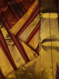 2G Pure Kanjivaram Silk Saree in Rust Orange & Brown | Golden Zari