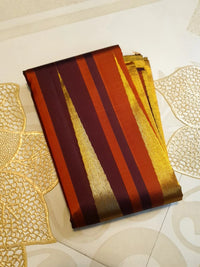 2G Pure Kanjivaram Silk Saree in Rust Orange & Brown | Golden Zari