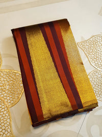 2G Pure Kanjivaram Silk Saree in Rust Orange & Brown | Golden Zari