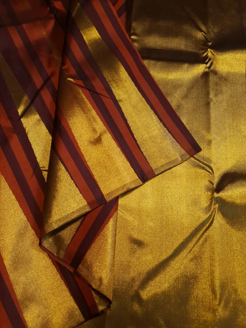 2G Pure Kanjivaram Silk Saree in Rust Orange & Brown | Golden Zari