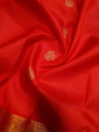 4G Pure Zari Kanjivaram Silk Saree in Bright Red with Gold Peacock Buttas & Rich Peacock Zari Border | Silkmark Certified