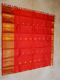 4G Pure Zari Kanjivaram Silk Saree in Bright Red with Gold Peacock Buttas & Rich Peacock Zari Border | Silkmark Certified