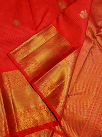 4G Pure Zari Kanjivaram Silk Saree in Bright Red with Gold Peacock Buttas & Rich Peacock Zari Border | Silkmark Certified