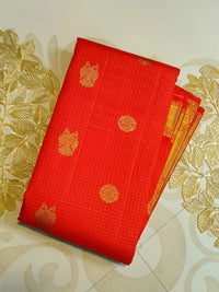 4G Pure Zari Kanjivaram Silk Saree in Bright Red with Gold Peacock Buttas & Rich Peacock Zari Border | Silkmark Certified