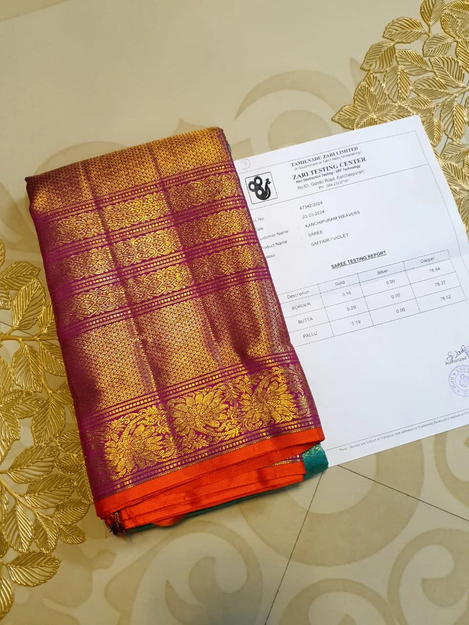 2G Pure Zari Korvai Kanjivaram Silk Saree in Turquoise Blue with Magenta Purple Border | Silkmark Certified