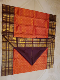 2G Pure Zari Kanjivaram Silk Saree in Rust with Gold Zari Peacock Buttas & varisai Pate Border | Silkmark Certified