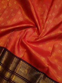 2G Pure Zari Kanjivaram Silk Saree in Rust with Gold Zari Peacock Buttas & varisai Pate Border | Silkmark Certified